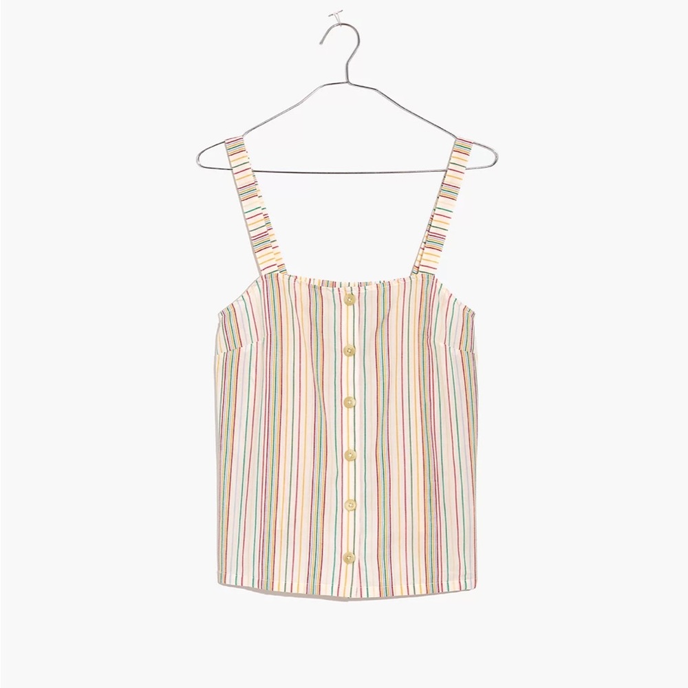 Madewell Button-Front Cami Tank in Textural Rainbow Stripe